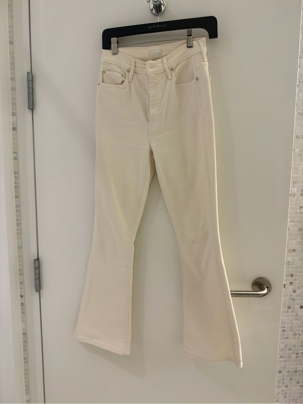MOTHER Cream High-Rise Flare Jeans